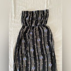 Floral Black Strapless Dress